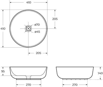 Раковина накладная на столешницу, круглая, 410x410xh130мм, без отв.д/смесит., без перелива, (цв.черный матовый), BelBagno ZZ BelBagno Универсал BB1315-H301