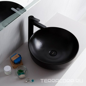 Раковина накладная на столешницу, круглая, 410x410xh130мм, без отв.д/смесит., без перелива, (цв.черный матовый), BelBagno ZZ BelBagno Универсал BB1315-H301