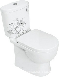 Унитаз-компакт Art Flora, 755*630*345 мм, с арматурой GEBERIT, с сид.микролифт, крепеж в комплекте, с декором черно/белый XX