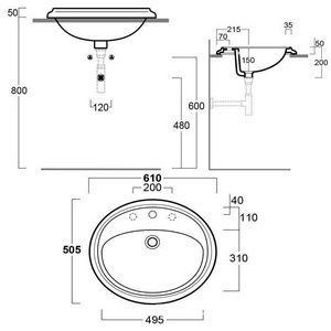 Раковина встраиваемая в столешницу сверху, 61х50,5см, с 1 отв.д/смсит., с переливом,  ZZ Simas Arcade AR 859