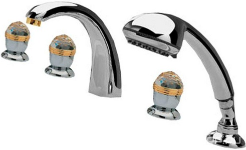 Смеситель для ванны, встраиваемый в борт на 5 отв., шланг, лейка д/д в компл., (цв. хром/золото),  ZZ 3M Okay Swarovski 4606 CD