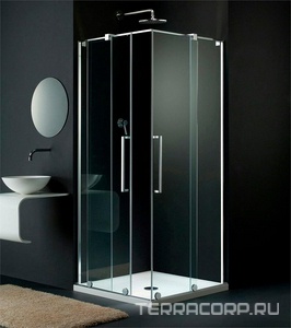 Дверь сдвижная с неподв.сегментом 100хh195см, R (правая), (1/2 душ.каб.!!!, стекло 8/6мм, GL прозр., фурн. 05 bril, хром)  ZZ Provex S-Lite 0005SK-05GL-R