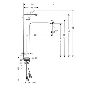 Смеситель для раковины, Высокий, излив 197хh254мм, без д/к, (цв.хром),  Hansgrohe Metris 31184000