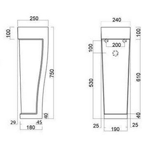 Пьедестал для раковин (70, 80, 100, 120см)  ZZ Ceramica Cielo Opera OPCOL Gloss White