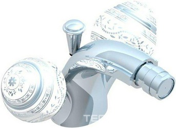 Смеситель для биде на 1 отв. с д/к (цв. хром), ручки (цв. белый / платина), Marquise blanc decor platine ZZ