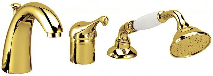 Смеситель для ванны, встраиваемый  в борт на 3 отв., лейка, шланг д/д в компл., (цв. золото)  ZZ 3M Piccadilly 2165 DD