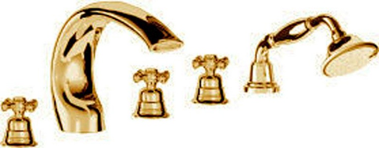 Смеситель для ванны, встраиваемый в борт ванны с душ. гарнитуром на 5 отв. (бронза),  ZZ 3M Old italy 4406 UU