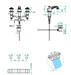 Смеситель на раковину, на 3 отв., с д.к. (цв. бронза (Bronze brillant))  ZZ THG Versailles G14-D01-00151