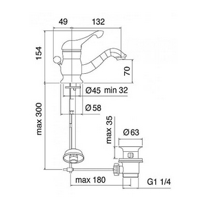 Смеситель для раковины, с д/к, (maniglia PL / рукоятка с пластик. вставкой белого цвета), (цв.бронза)  KL 3M Piccadilly 2110 UU + maniglia PL UU