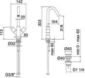 Смеситель для раковины, пробка "Click-clack" для отверстия слива в компл., (цв. brush nikel) X-Change XQ ZZ