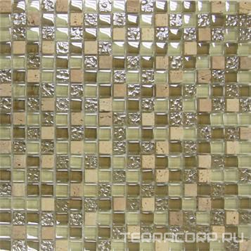 Мозаика Мастера Керамики Glass & Stone Мозаика HK-32 бежевый микс Crystal+Stone (чип 1x1) XX32.7x32.7 Комбинированный, фото 3