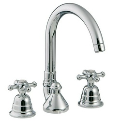 Смеситель для раковины высокий, закругл. излив, на 3 отв., с д/к, (цв.хром), Old italy ручки Sogno ZZ