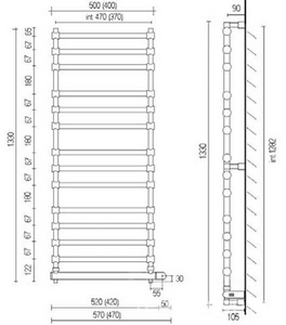 Полотенцесушитель 500(570)хh1330х105мм, 14 перекладин, (эл.+Box, 230V, подкл.справа!!!), крепёж в компл., (цв. хром),  ZZ Margaroli Sole 564/14/500 CR