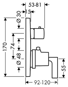 Смеситель термостат (наружн. часть, БЕЗ встр.части арт.01700180) с запорным/переключающим вентилем, с крестовой рукояткой, (цв.хром),  Citterio M ZZ Hansgrohe Axor Citterio M 39725000