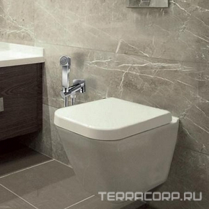 Смеситель совмещённый с гигиеническим душем, квадратн., (готовый комплект: лейка пластик ABS, шланг 125см., скрытая часть), (цв.хром),  ZZ Bossini Cube Brass E38001B.030