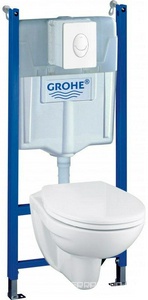 Комплект унитаза с инсталляцией Grohe  с сиденьем Микролифт с Белой клавишей смыва (белая) ZZ Grohe Solido 39116000