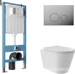 Компл.: унитаз подв.,безободк,Tornado 520х365мм,цв.белый гл, сиденье с микролиф,,инстал. д/унит., крепёж, клавиша смыва Circulo цв.хром,  ZZ Aqueduto Cone Plus AQDS133T