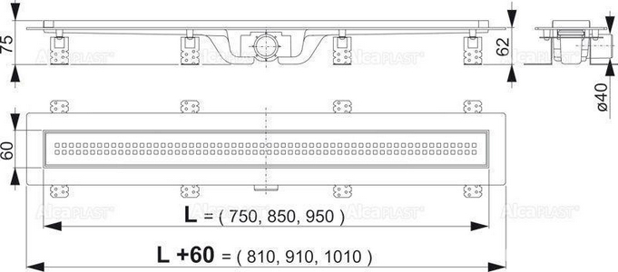 Универсальный водоотводящий желоб 750 мм APZ9-750 мм, с решеткой из нержав.стали AlcaPlast Simple APZ9-750M/AG100201750