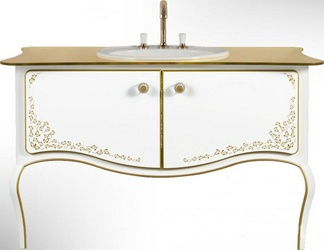 Тумба 1430хh850х670мм со столеш., д/встр.рак. 6198 хх, 2 двер, цвет  Brilliant White, ручки муран/стек, 2 конт д/акс., (креп.в ком.), Amad Royal XX