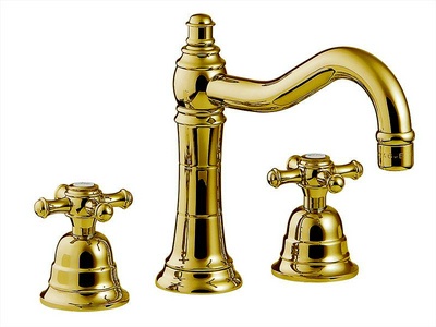 Смеситель для раковины, на 3 отв., Г-образн. излив, с д/к, (цв.золото),  ZZ 3M Old italy 4417 DD
