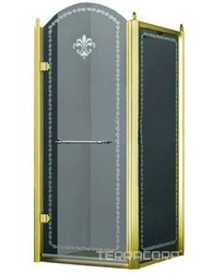 Душевой уголок 900х900хh2116мм, квадрат, "Левый" распаш. дверь слева, с неподв.стенкой (стекло прозрачное с мат/узором, 8мм, фурн/золото), Retro XX