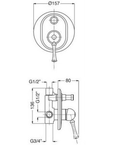 Смеситель для душа, встаиваемый в стену с переключателем, (цв. хром),  ZZ Gaia Aston RB 6472 CR
