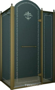 Душевой уголок 1000х1000хh2118мм, квадрат, "Правый" распаш. дверь справа, с неподв.стенкой (стекло прозрачное с мат/узором, 8мм, фурн/бронза)  ZZ Cezares Retro RETRO-A-11-100-CP-Br-R