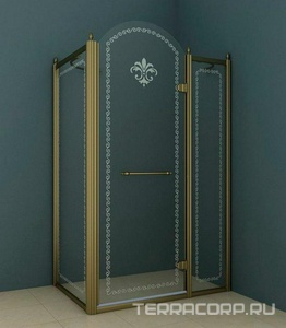 Душевой уголок 1000х1000хh2118мм, квадрат, "Правый" распаш. дверь справа, с неподв.стенкой (стекло прозрачное с мат/узором, 8мм, фурн/бронза)  ZZ Cezares Retro RETRO-A-11-100-CP-Br-R