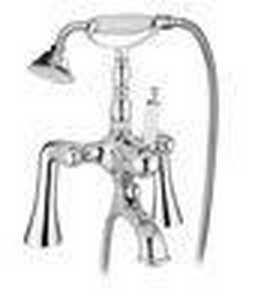 Смеситель для ванны, напольный, трубы 2шт., крепёж к сифону, лейка, шланг, кронштейн в компл., (цв. хром, ручка цв. белый),  ZZ Gaia Canterbury RB 6300/C CR