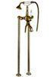 Смеситель для ванны, напольный, трубы 2шт., лейка, шланг, кронштейн в компл., (цв. бронза, ручка цв. белый),  ZZ Gaia Canterbury RB 6300/C2 BR