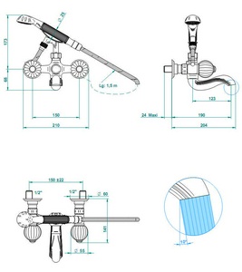 Смеситель для ванны, шланг, лейка в компл., (цв. золото (Dore)) Mandarine cristal clair ZZ THG Mandarine Cristal CL U1D-F01-13B