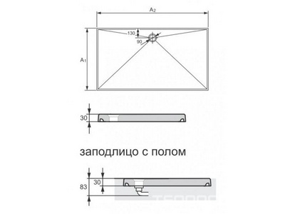 Поддон душевой А2=1400мм х А1=800мм х h30мм, (БЕЗ рамы и сливного оборудования),  ZZ Huppe Huppe EasyStep 215110 055