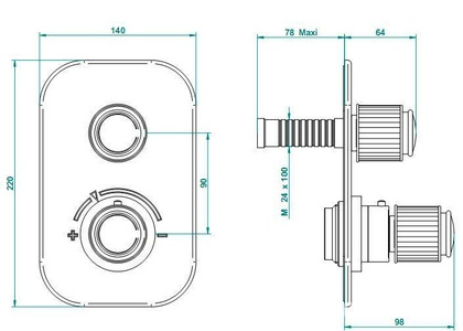 Смеситель-термостат для душа, встр. в стену, с регул. напора (внешняя часть БЕЗ внутр. арт. 5300А), (цв. золото (Dore))  ZZ THG Jaipur Aragonite A9A-F01-5300B