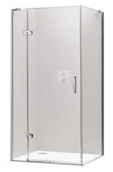 Дверь распашн. с неподв.сегм. и доп.элем. для бок.стенки, 100хh190см, петли слева, вход 68см, проф.хром,стекла 6мм прозр., Aura 4-уг. ZZ