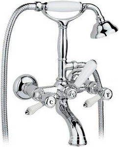 Смеситель для ванны с душевым гарнитуром  (цв.хром, ручки белые P.M.Blanc), Nicolazzi ZZ Nicolazzi Tradizionale 1401 CR 78