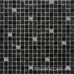 Мозаика Glass 2022 микс черный-черный колотый-черный матовый-платина XX|30х30