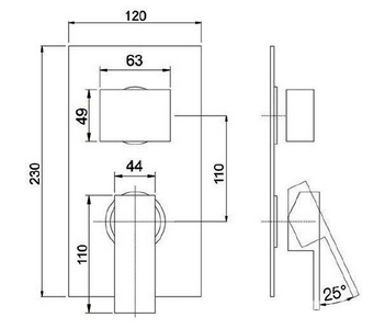 Смеситель для душа с перекл. на 3 источника, встр. в стену, внешняя часть (БЕЗ внутр. части F2635) цв.хром  ZZ Fima Carlo Frattini Brick F3509/6CR