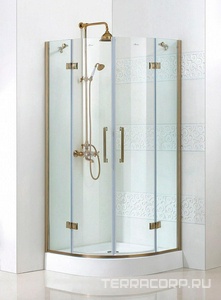 Душ. уголок 900х900хh1950мм, 1/4 круга, R550мм, 2 расп.двери, вход 730мм, с 2-мя неподв.сегм., (стекло прозрачн, 8мм, фурн/бронза), Magiс ZZ Cezares Magic MAGIC-R-2-90-C-Br