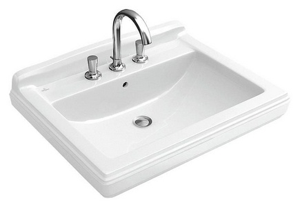 Раковина 750х580мм, 3 отв. д/смес., установка на пьедестал 7232 и п/пьед. 7231 (R2 Star white ceramicplus)  ZZ Villeroy & Boch Hommage 7101A1R2