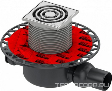 Трап стандартный, выход горизонт.DN 50мм,0,80-1,17л/с, декор.решетка из нерж.стали 100х100мм, в комп,(без стакана с мембраной арт.3695005), Tece Tece Tecedrainline 3601200