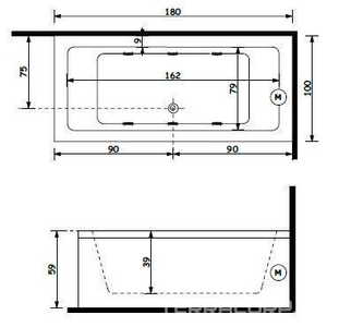 Ванна 180х100хh59см, на каркасе с фронтальной панелью и сливом переливом цв.хром в компл., (акрил),  ZZ Treesse Quadra V0711+V0780F+SIF