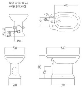Биде напольное 33х54,5хh38см, с 3 отв. д смесителя (крепл. в компл.) цв. белый  ZZ Devon & Devon Etoile IBBID(3)FET