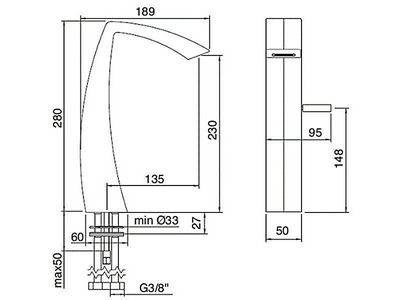 Смеситель для раковины, высокий излив h 280(230)мм, БЕЗ д/к, (цв. хром),  ZZ 3M Arche 0218 CC