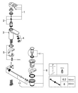 Смеситель для раковины , однорычажный, гибкая подводка, дон.клапан в компл., хром Grohe BauLoop 23335000