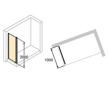 Боковая стенка 1000хh2000мм, для односекц. раздвиж.двери с неподвиж. сигментом (стекло прозрач. Anti-Plaque  6мм, профиль цв.хром),  4уг.ZZ Huppe Huppe Aura 401608 092 322