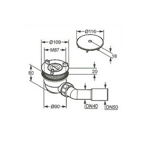 Сливной гарнитур  90 для плоских поддонов, отверстие 90 мм, с вынимающимся сифоном Kludi Tasso 2109805-00