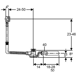 Слив-перелив для ванн, удлинённый, с кнопкой слива, поворотн. ручка и крышка сливного отверстия в компл. (цв. позолота) Geberit Uniflex XX Geberit Универсал 150.756.45.1