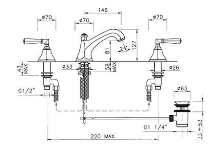 Смеситель для раковины на 3 отв. с д/к (цв.хром,ручки цв.хром/Crystal handle), Nicolazzi ZZ Nicolazzi Teide 1908 CR15