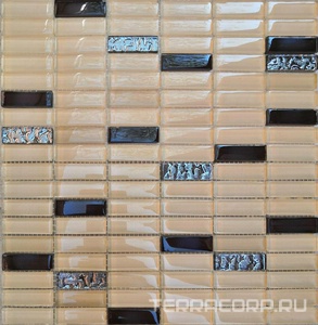 Мозаика Мастера Керамики Glass Мозаика 1085 микс молоный-шоколад-платина рифленный низ 15х48 ZZ30х30 XX Комбинированный 