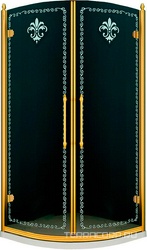 Душевой уголок 900х900хh2020мм, 1/4 круга, R550мм, две распашные двери, (стекло прозрачное с матовым узором, 8мм, фурнит. цв.золото), Retro ZZ